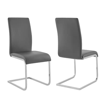 Armen Living Amanda Contemporary Side Chair in Gray Faux Leather and Chrome Finish, PK2 LCAMSIGR